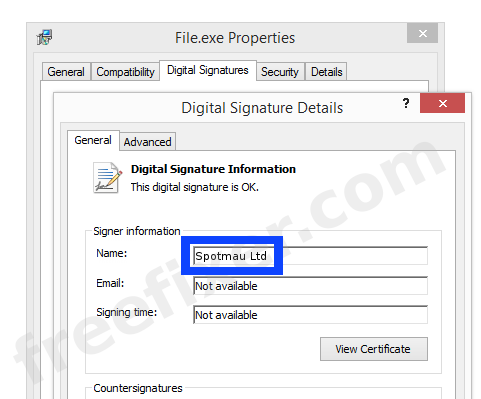 Screenshot of the Spotmau Ltd certificate